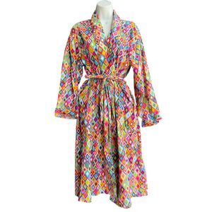 Tepper Jackson Geometric Print Cotton Robe Women's S/M Multicolor